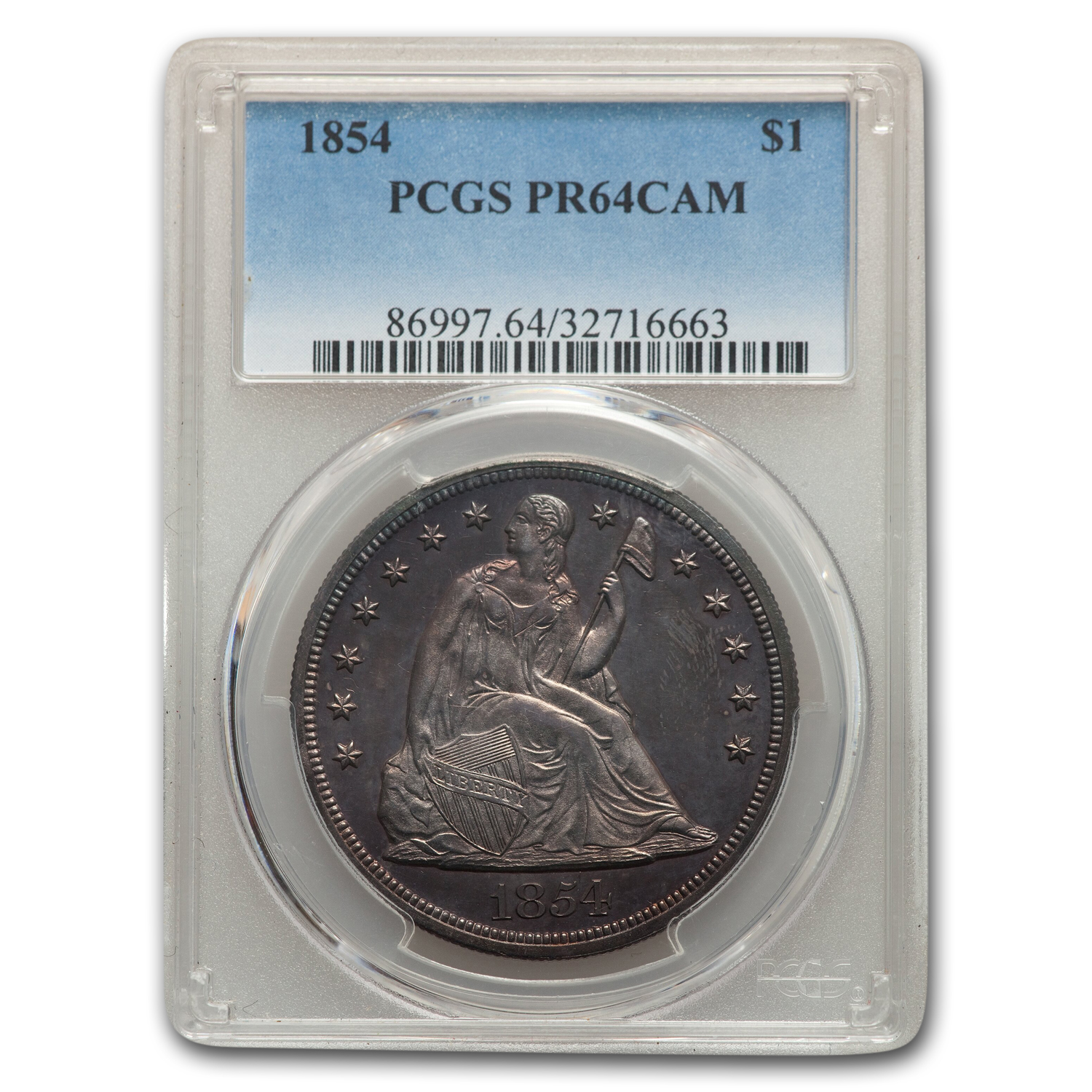 Buy 1854 Liberty Seated Dollar PR-64 Cameo PCGS