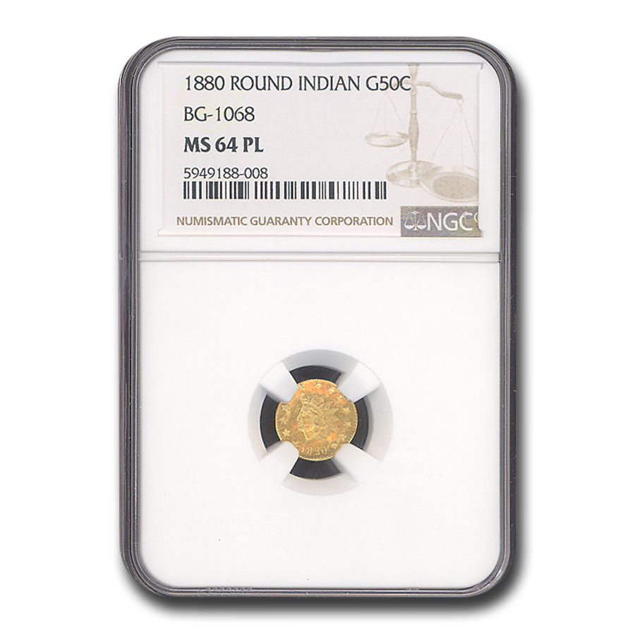 Buy 1880 Indian Round 50 Cent Gold MS-64 NGC (PL)