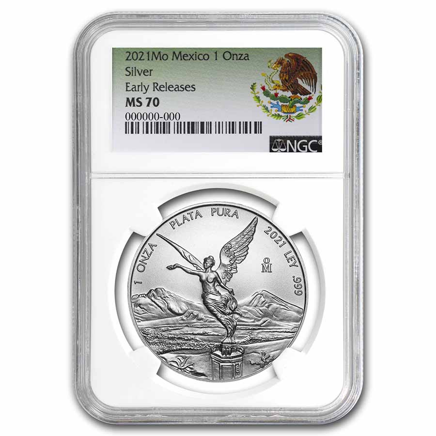 Buy 2021 Mexico 1 oz Silver Libertad MS-70 NGC (ER, Coat of Arms)