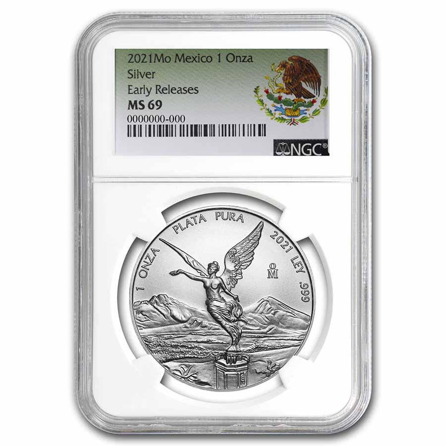 Buy 2021 Mexico 1 oz Silver Libertad MS-69 NGC (ER, Coat of Arms) - Click Image to Close