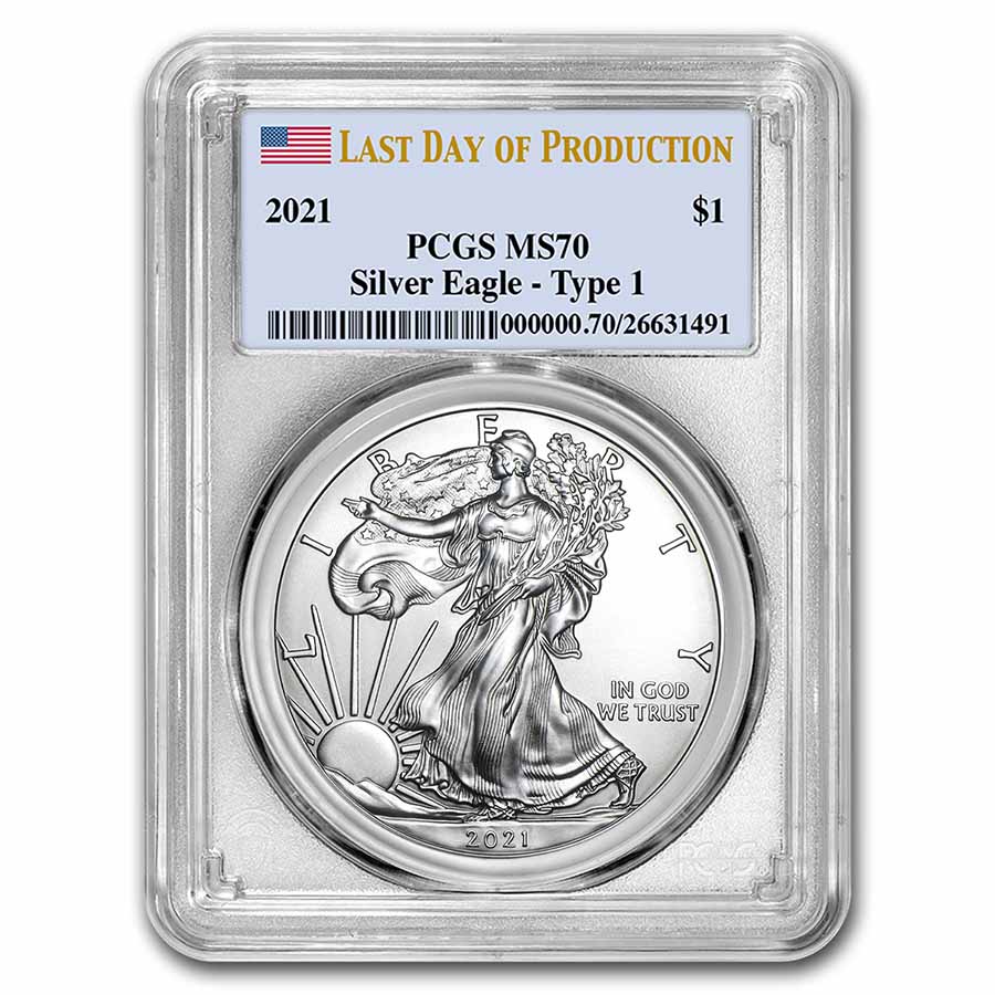 Buy 2021 Silver Eagle MS-70 PCGS (Type 1, Last Day of Production)