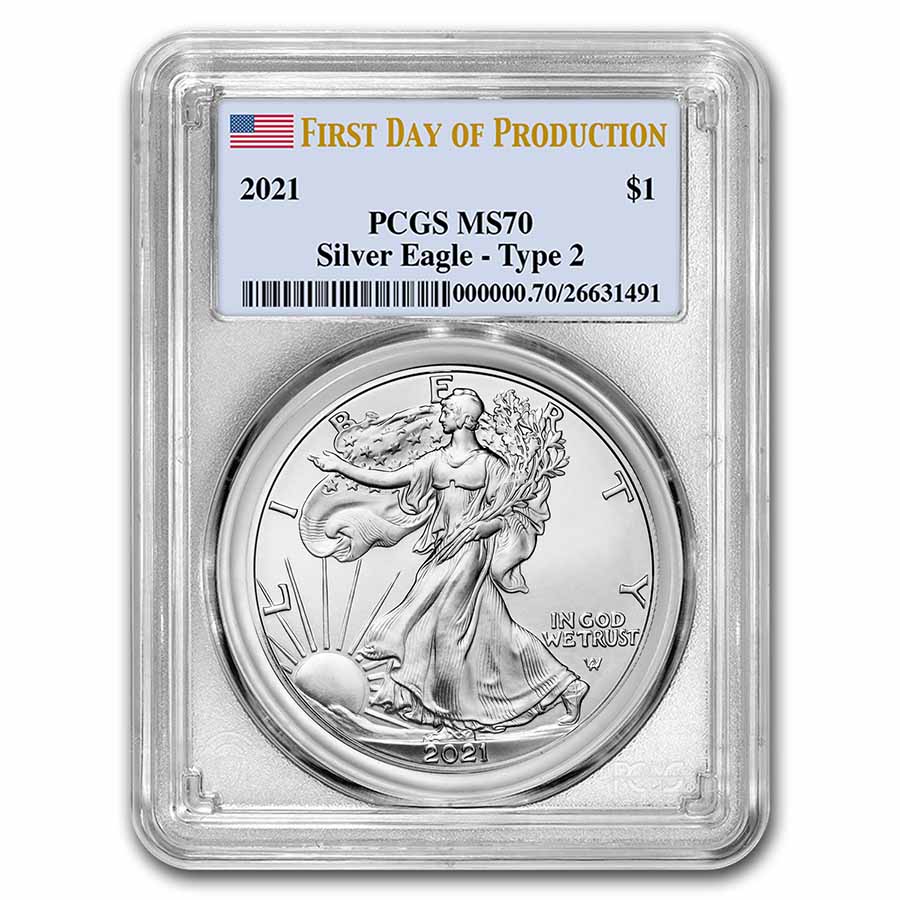 Buy 2021 Silver Eagle MS-70 PCGS (Type 2, First Day of Production) - Click Image to Close