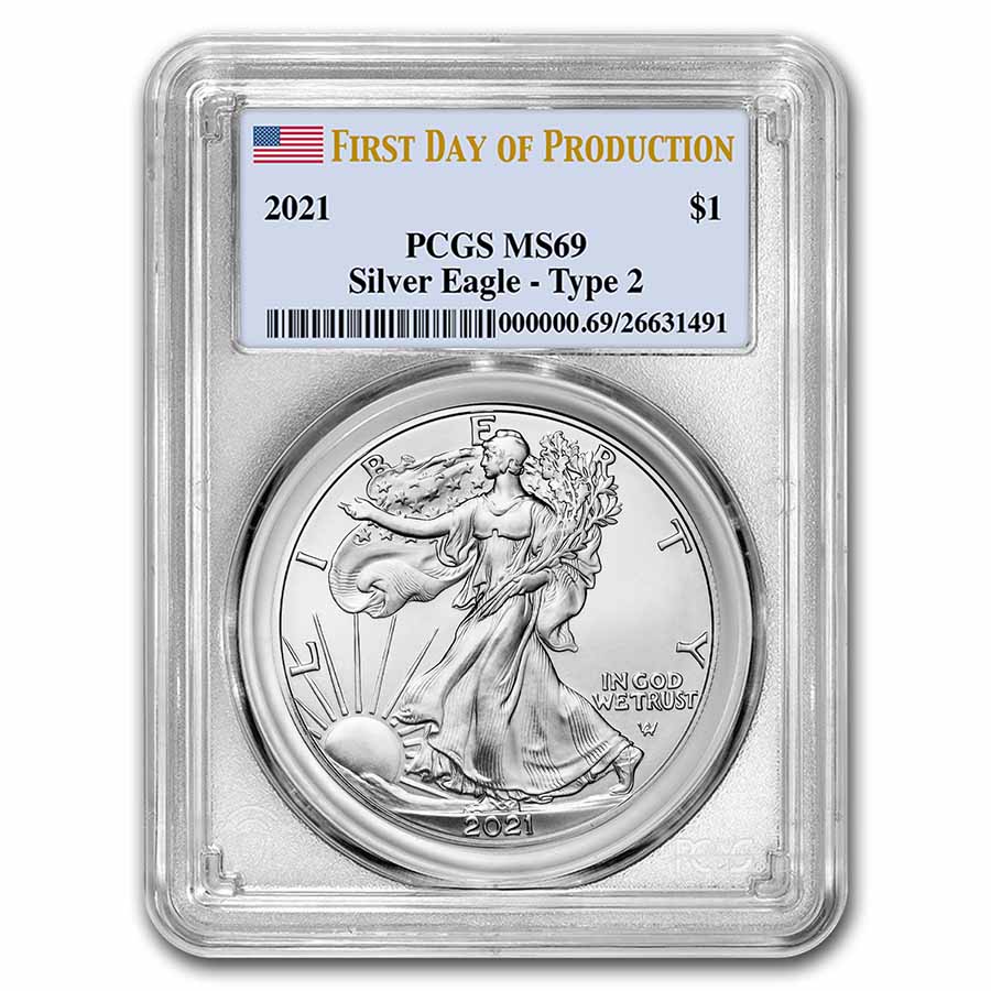 Buy 2021 Silver Eagle MS-69 PCGS (Type 2, First Day of Production)