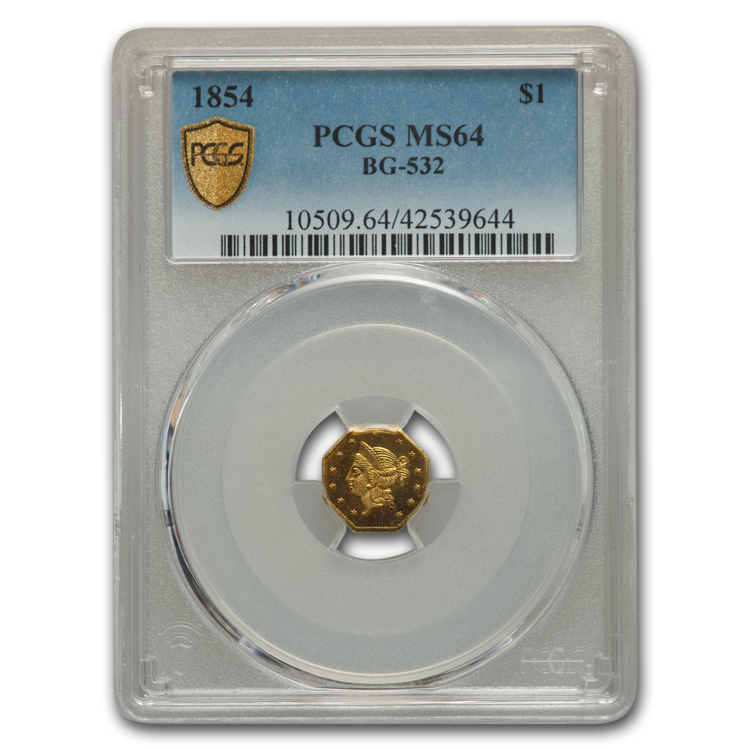 Buy 1854 Liberty Octagonal One Dollar Gold MS-64 PCGS (BG-532)