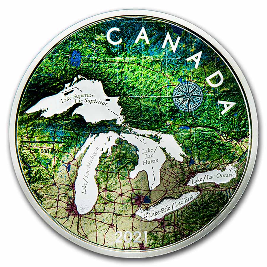 Buy 2021 Canada 5 oz Silver $50 Great Lakes Tribute Proof - Click Image to Close