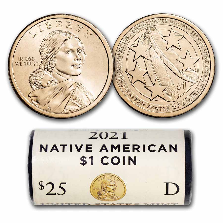 Buy 2021-D Native Amer $1 - Eagle Feathers BU (25-Coin Roll) - Click Image to Close
