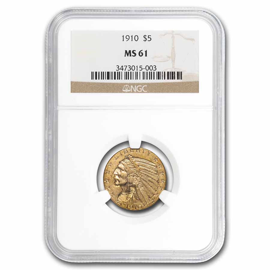 Buy 1910 $5 Indian Gold Half Eagle MS-61 NGC