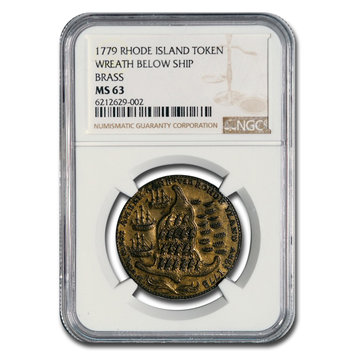 Buy 1779 Rhode Island Ship Token Colonial MS-63 NGC (Brass)