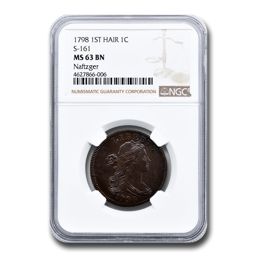 Buy 1798 Draped Bust Large Cent MS-63 NGC (S-161, 1st Hair, Brown)