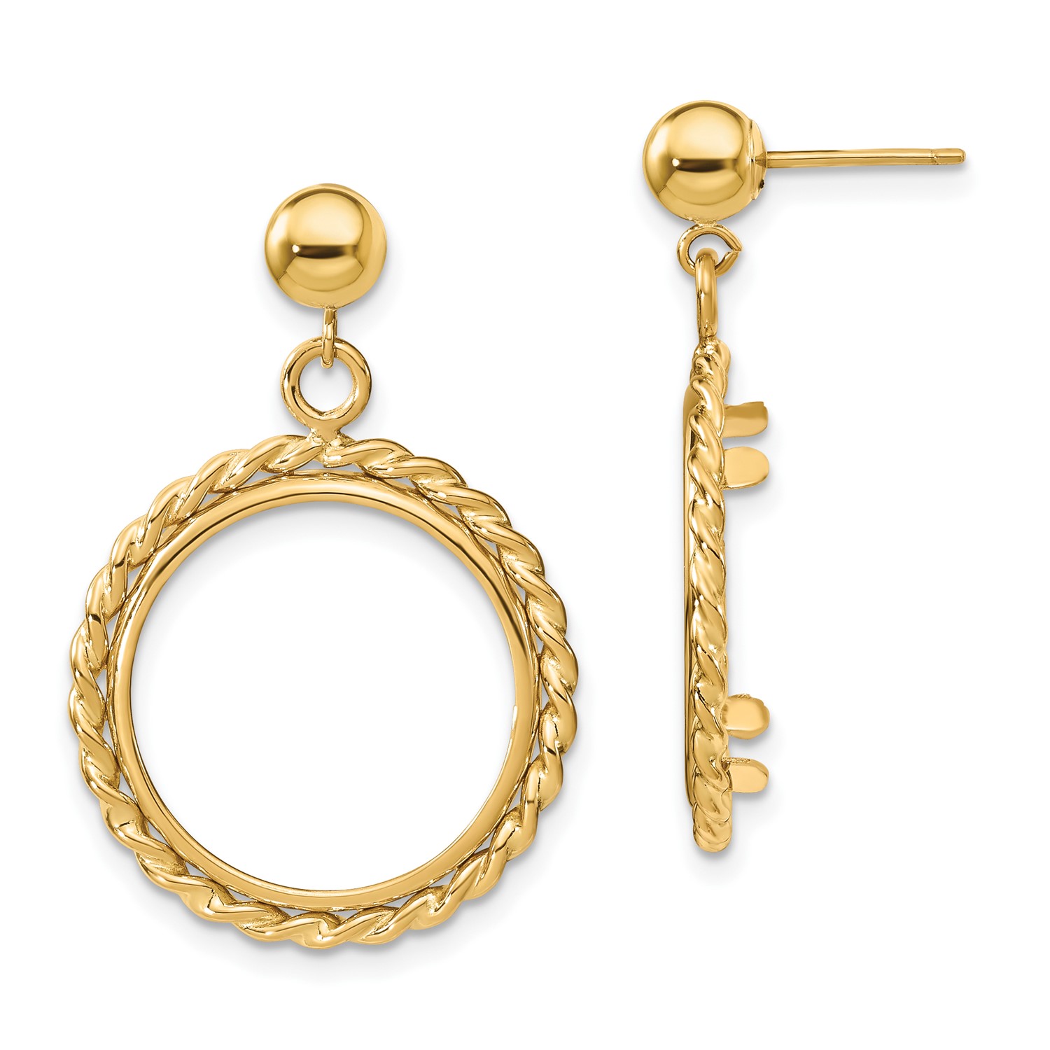 Buy 14K Twisted 16.5 mm Coin Bezel Dangle Earrings - Click Image to Close