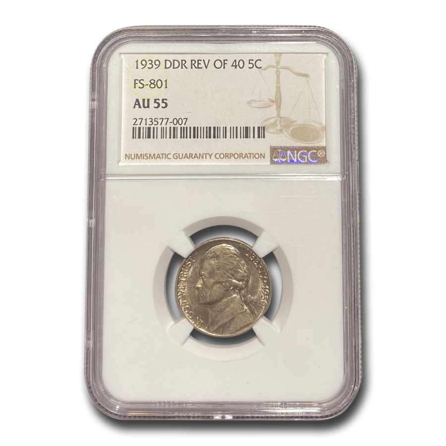 Buy 1939 Jefferson Nickel AU-55 NGC (DDR, Rev of 40, FS-801)