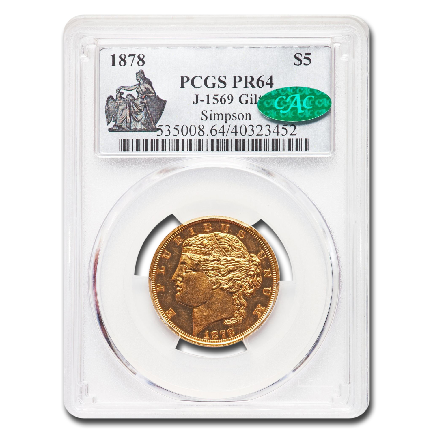Buy 1878 $5.00 Gold Half Eagle Pattern PR-64 PCGS CAC (J-1569 GILT)