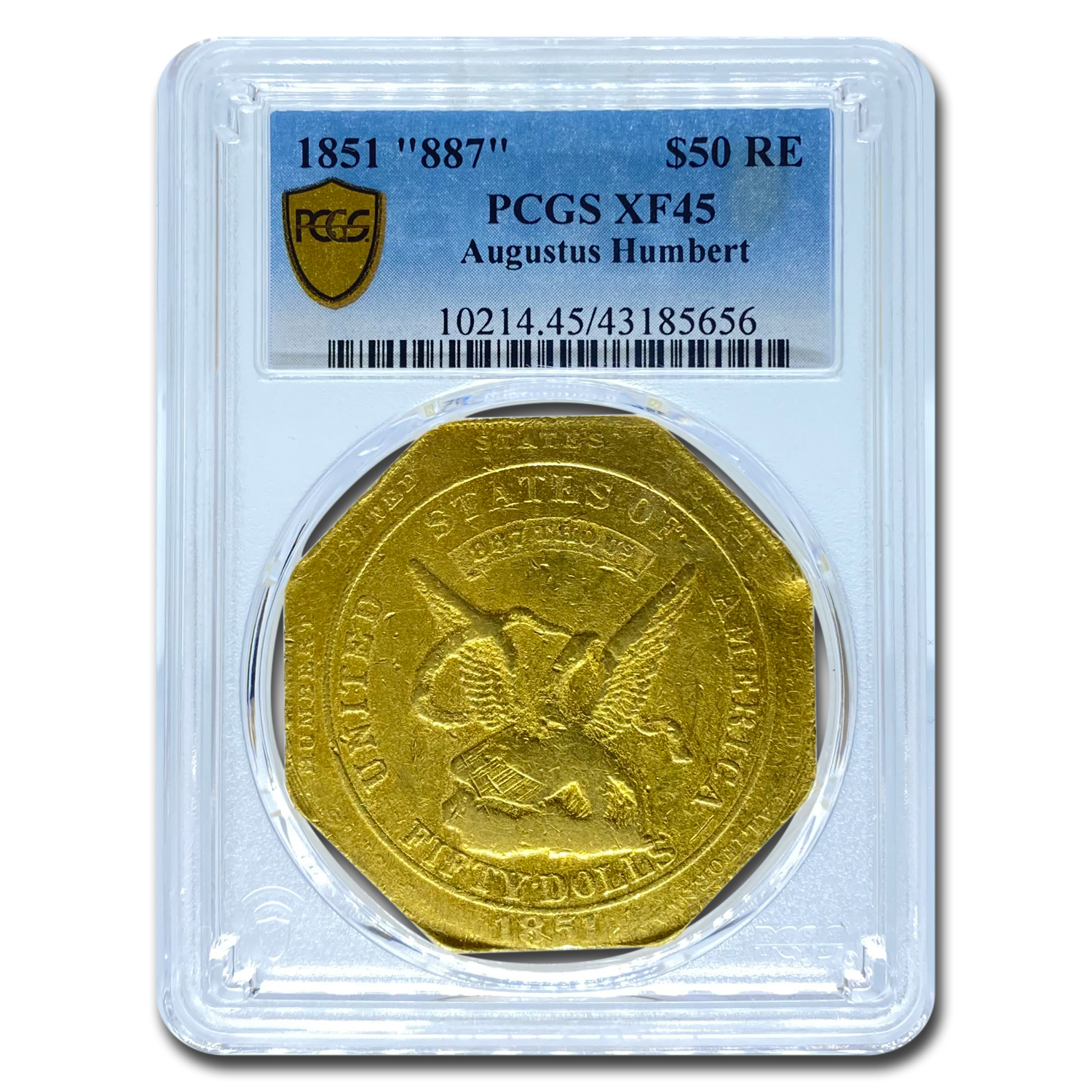 Buy 1851 $50 Humbert Gold Ingot U.S. Assay Office XF-45 PCGS (887)