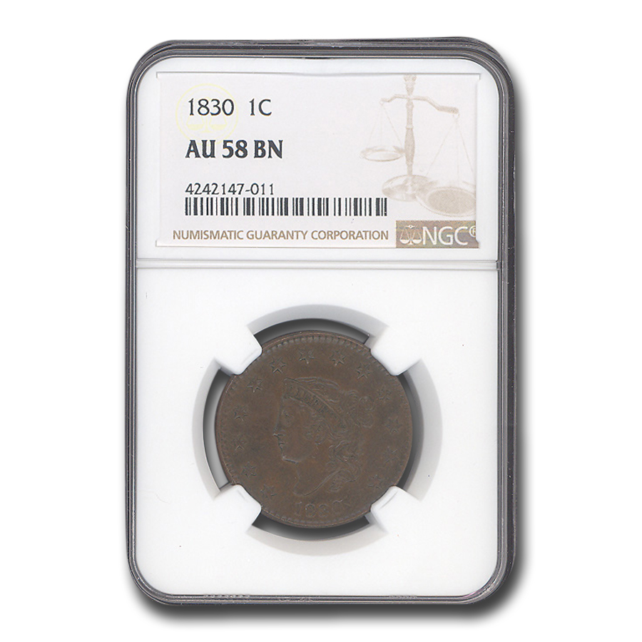Buy 1830 Large Cent AU-58 NGC (Brown)