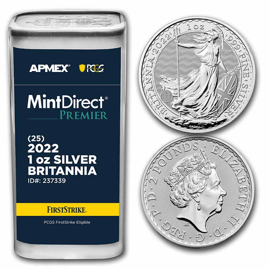 Buy 2022 GB 1 oz Ag Britannia (25-Coin MD Premier? Tube + PCGS FS?) - Click Image to Close