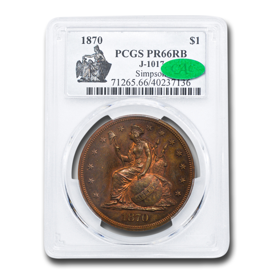Buy 1870 Pattern Dollar PR-66 PCGS CAC (Red/Brown, J-1017)