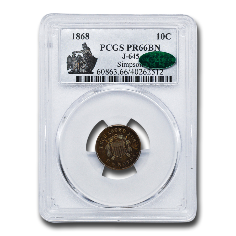 Buy 1868 Pattern Dime PR-66 PCGS CAC (Brown, J-645)