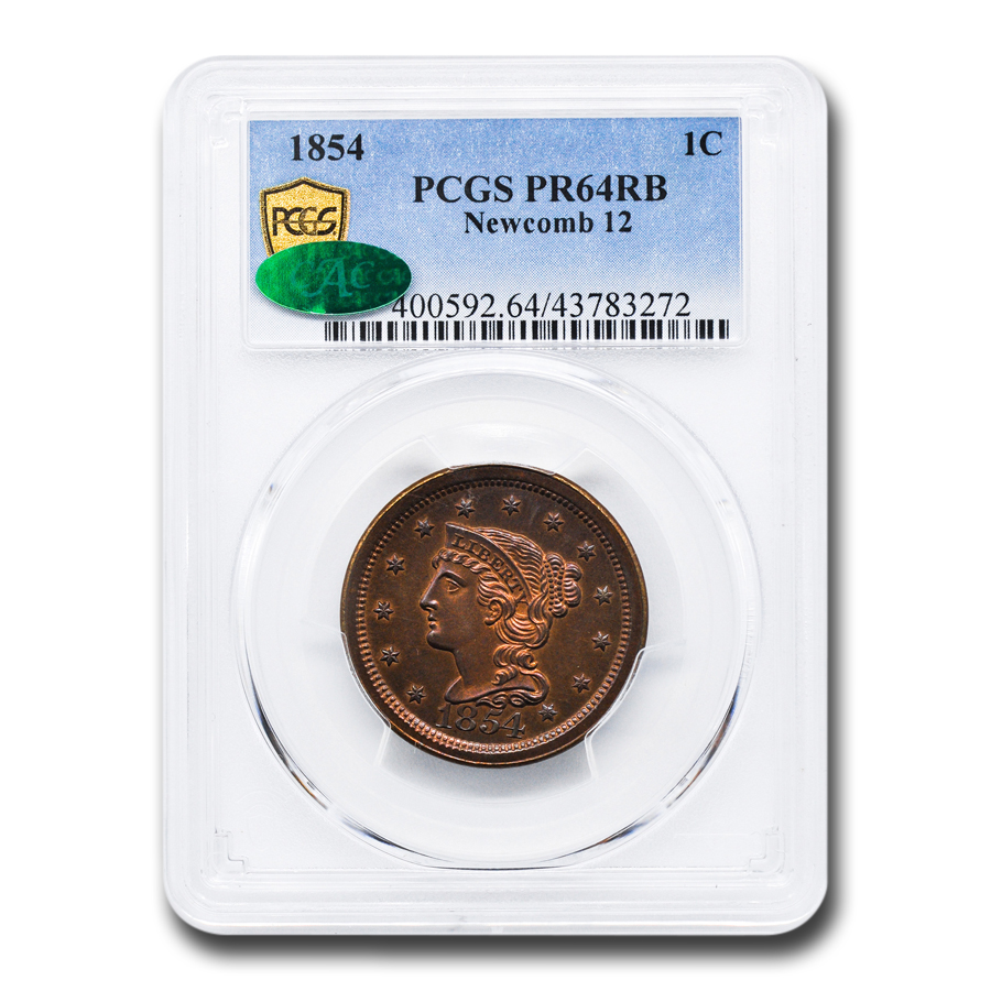 Buy 1854 Large Cent PR-64 PCGS CAC (Red/Brown, Newcomb 12)