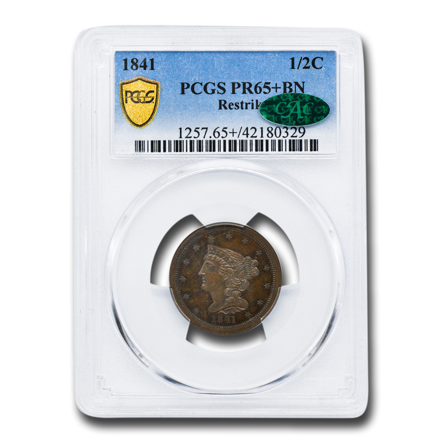 Buy 1841 Half Cent PR-65+ PCGS CAC (Brown, Restrike)