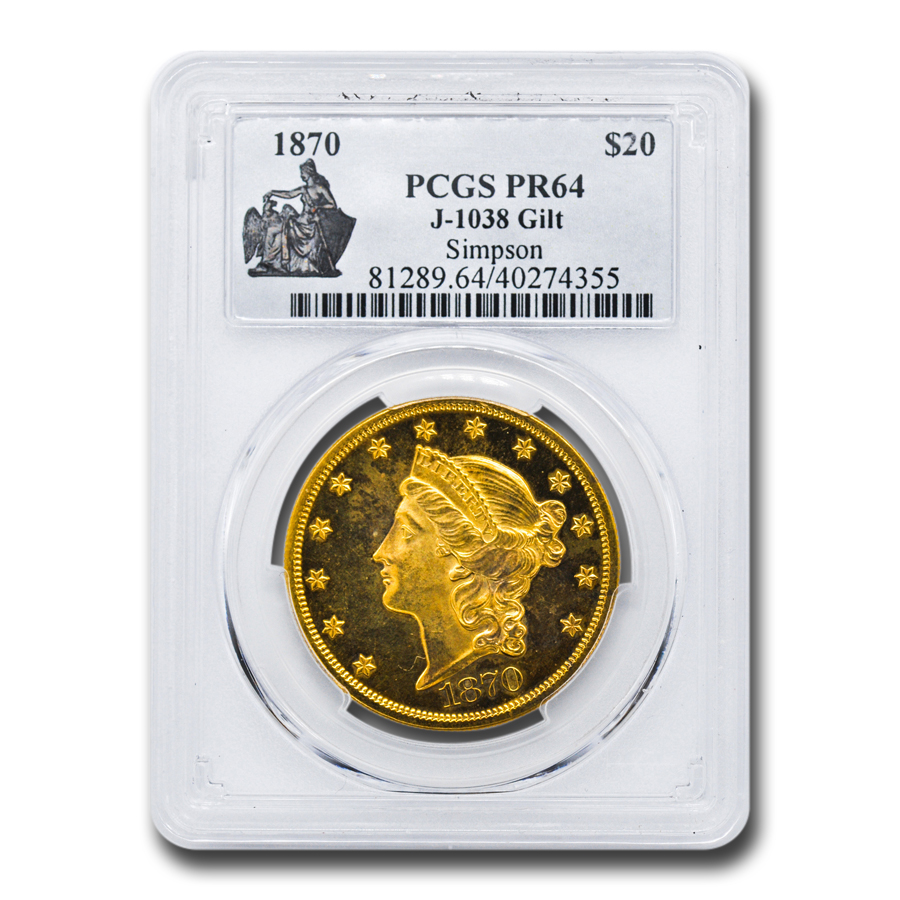 Buy 1870 $20 Liberty Double Eagle PR-64 PCGS (J-1038 GILT)