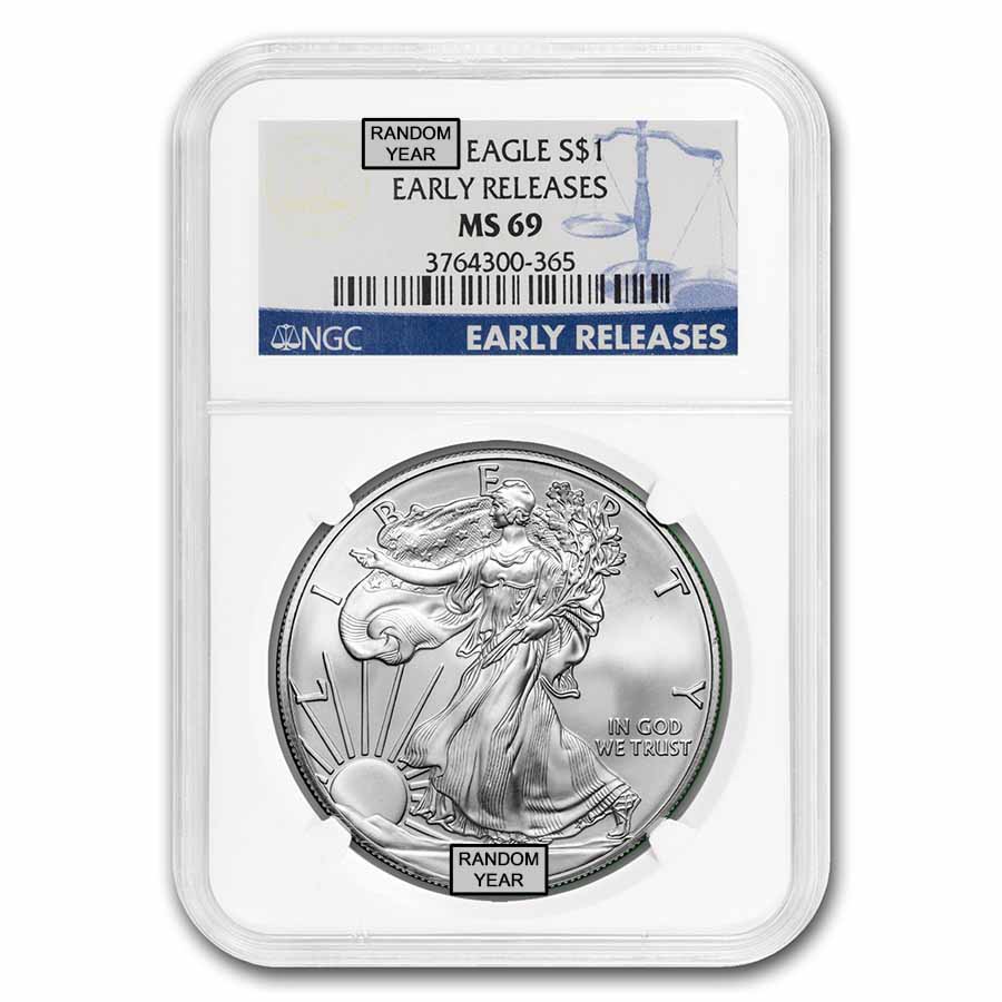 Buy 1 oz American Silver Eagle MS-69 NGC (Random Year, ER/FR)