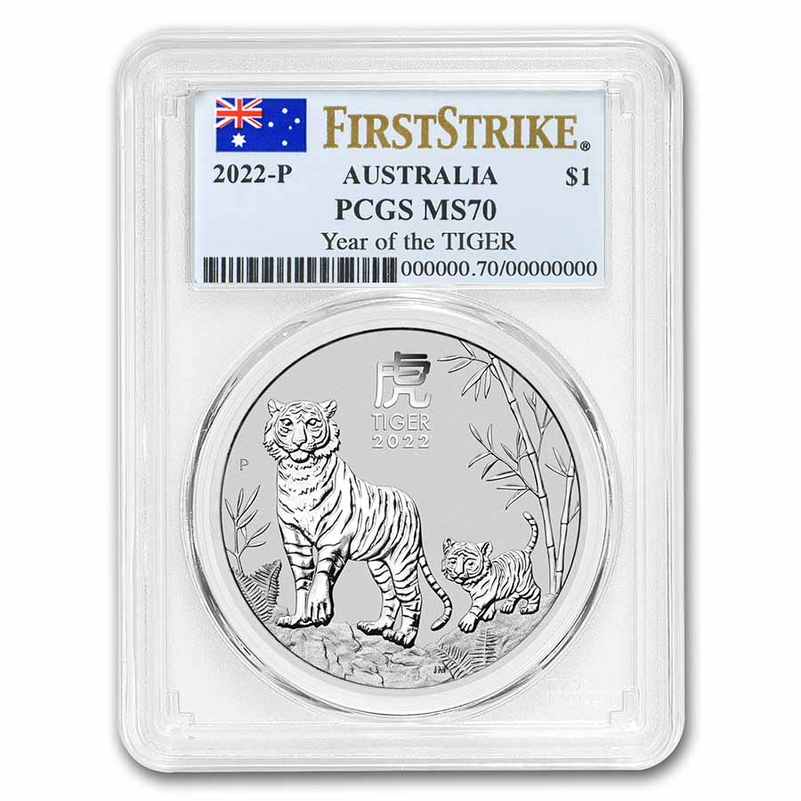 Buy 2022-P AUS 1 oz Silver Lunar Tiger MS-70 PCGS (FS, Flag Label)