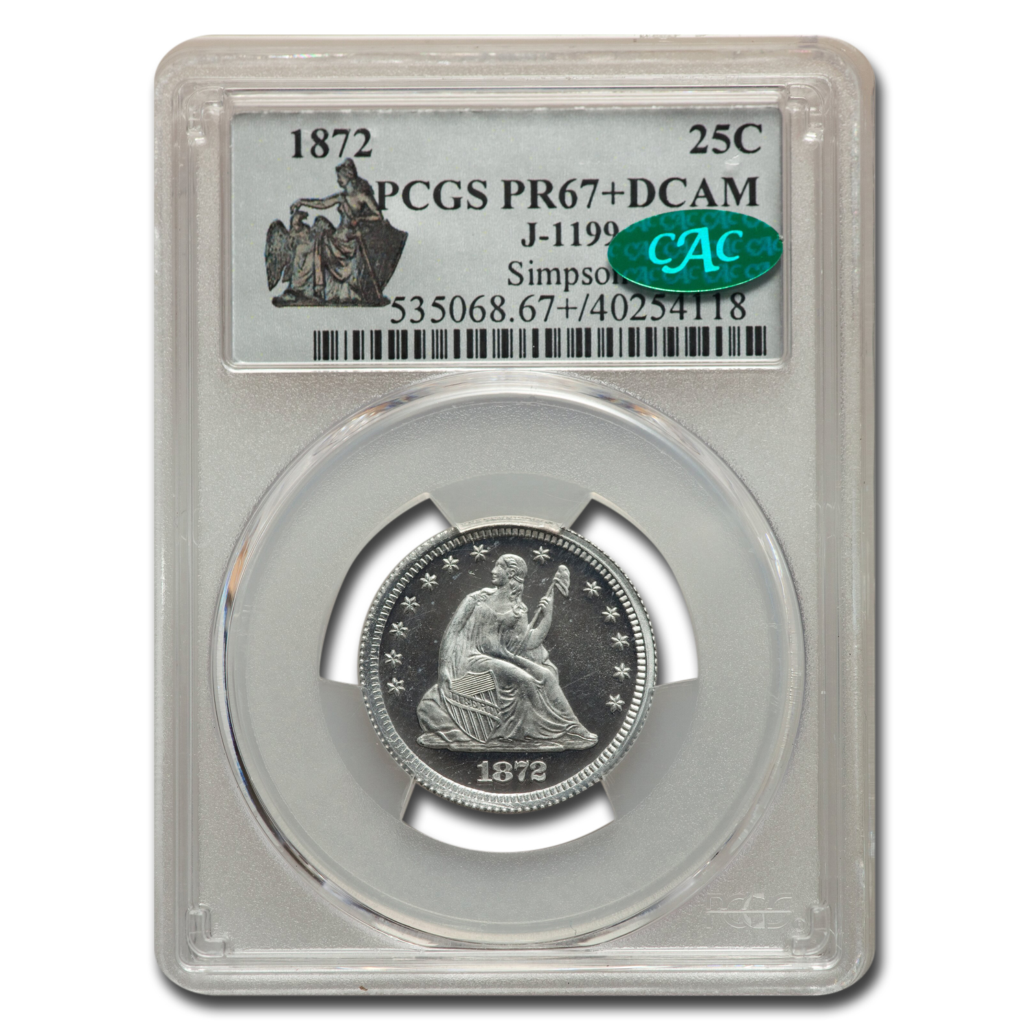 Buy 1872 Quarter Pattern PR-67+ DCAM PCGS CAC (J-1199)