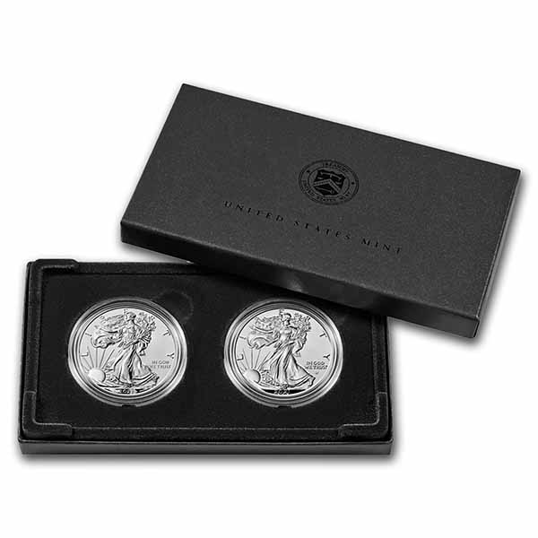 Buy 2021 Silver Eagle 2-Coin Des Rev Pf Set Box/COA - Click Image to Close