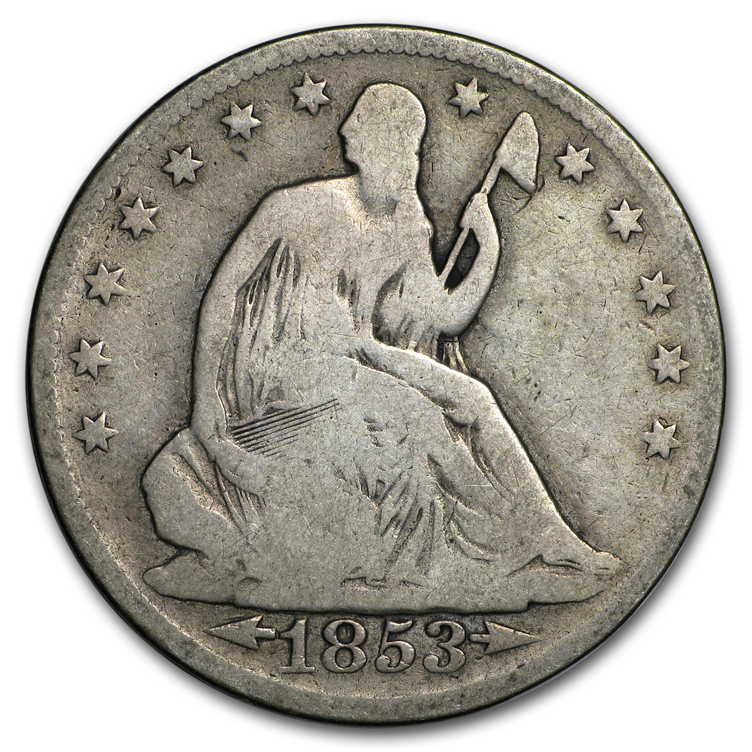 Buy 1853 Liberty Seated Half Dollar w/Arrows & Rays Good