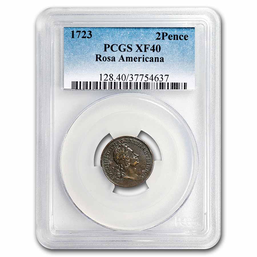 Buy 1723 Two Pence Rosa Americana XF-40 PCGS