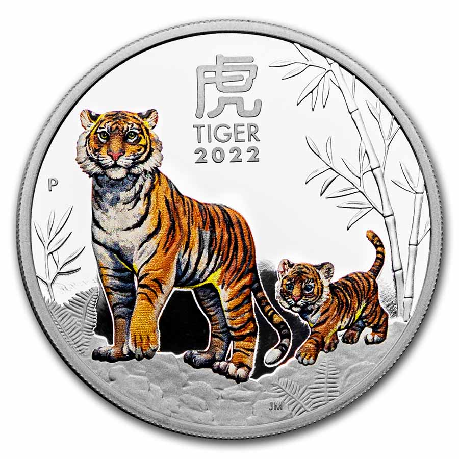 Buy 2022-P AUS 1 oz Ag Lunar Tiger Prf Color Box/COA