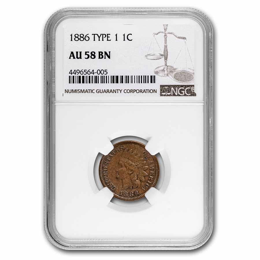 Buy 1886 Indian Head Cent Type-I AU-58 NGC (Brown)