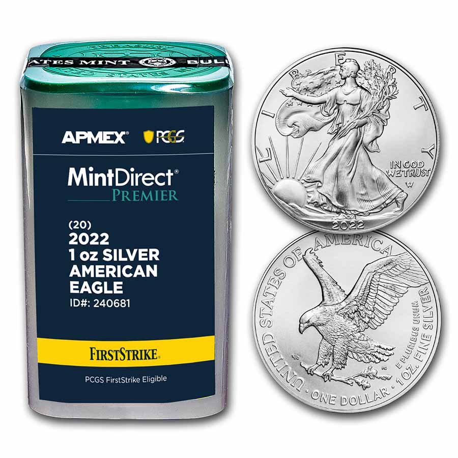 Buy 2022 1 oz Silver Eagles (20-Coin MD Premier + PCGS FS? Tube)