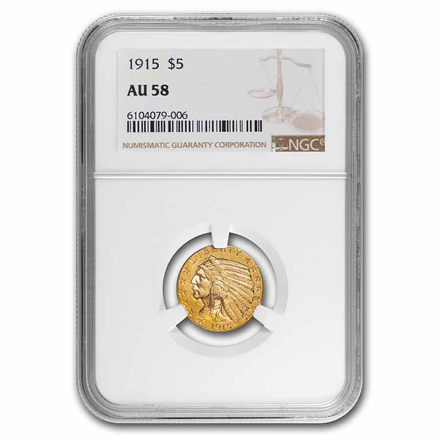Buy 1915 $5 Indian Gold Half Eagle AU-58 NGC