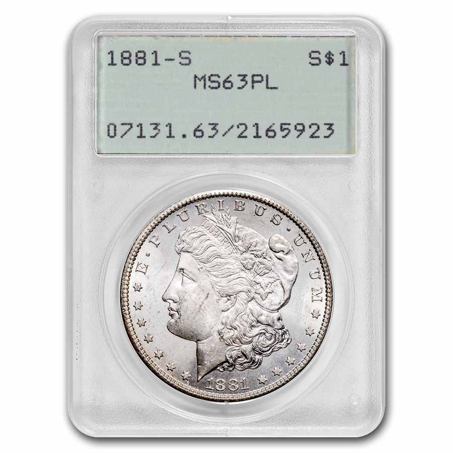 Buy 1881-S Morgan Dollar MS-63 PL PCGS (Old Rattler Holder)