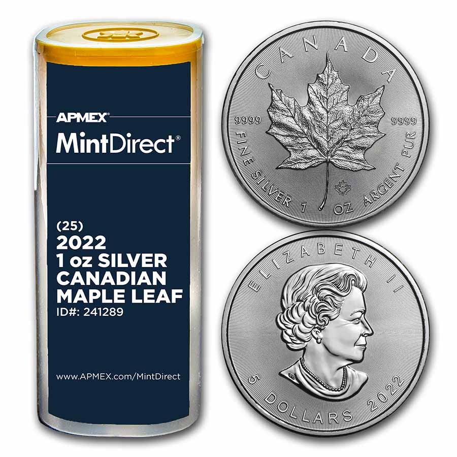 Buy 2022 Canada 1 oz Silver Maple Leaf (25-Coin MintDirect? Tube) - Click Image to Close