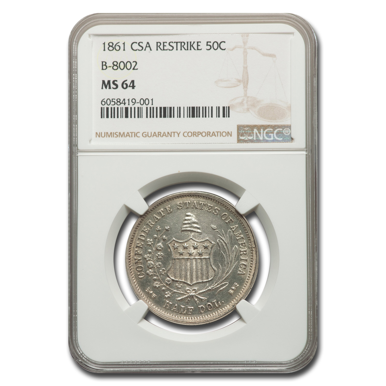 Buy 1861 CSA Half Dollar Restrike MS-64 NGC (B-8002)