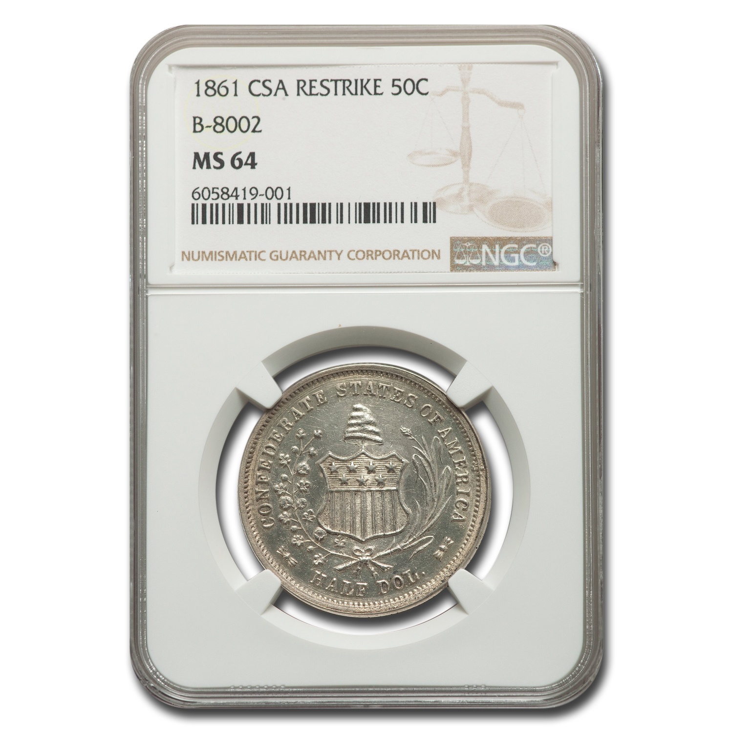 Buy 1861 CSA Half Dollar Restrike MS-64 NGC (B-8002)