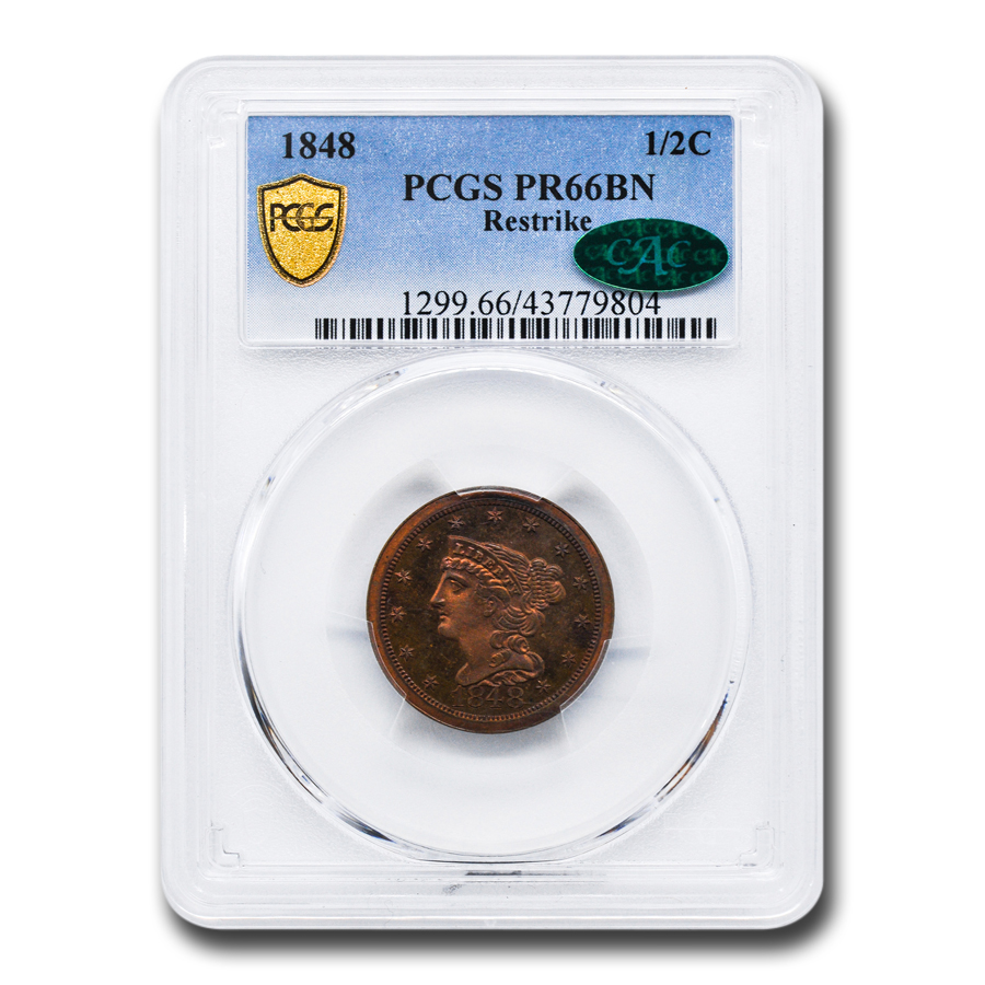 Buy 1848 Half Cent PR-66 PCGS CAC (Brown, Restrike) - Click Image to Close