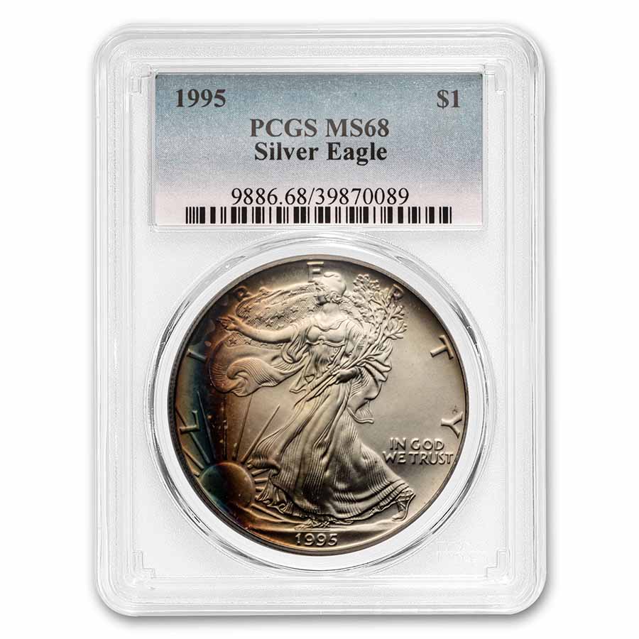 Buy 1995 American Silver Eagle MS-68 PCGS (Rainbow Crescent Toning)