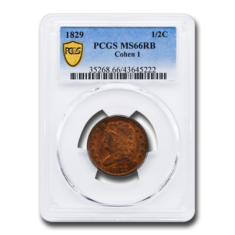 Buy 1829 Half Cent MS-66 PCGS (Red/Brown, Cohen-1)