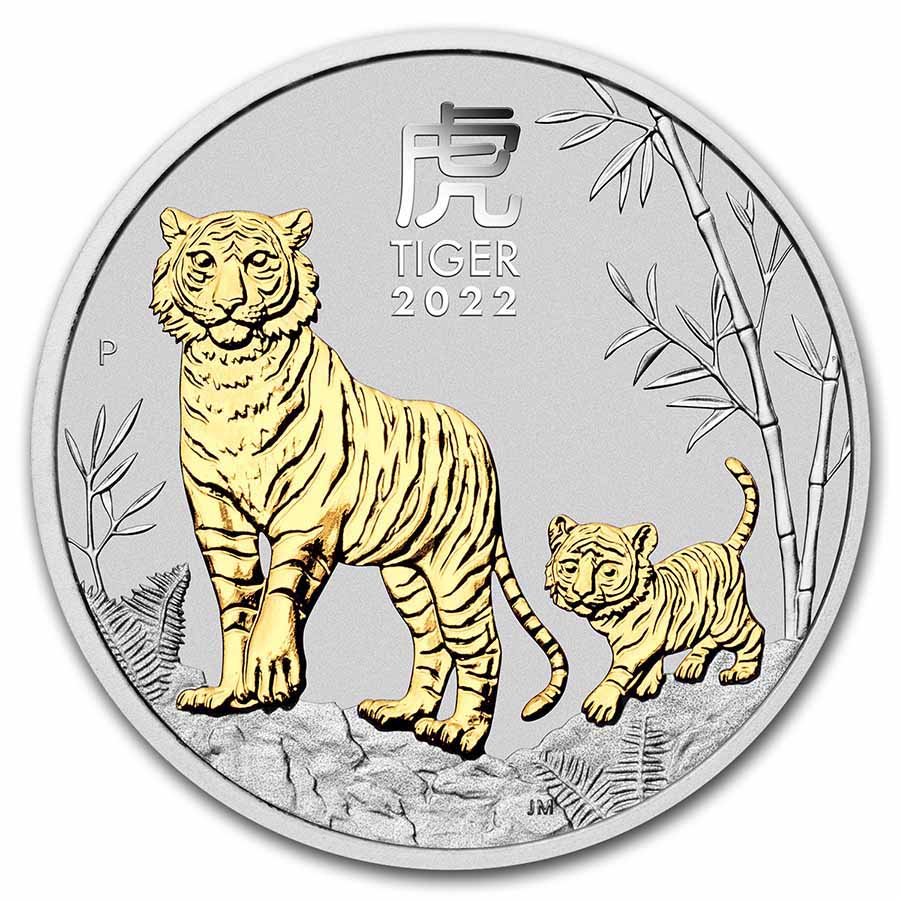 Buy 2022 Australia 1 oz Silver Lunar Tiger (Gilded, w/Box & COA)