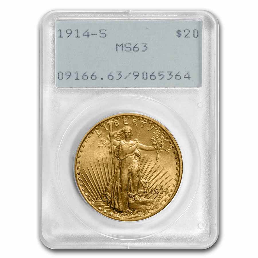 Buy 1914-S $20 Saint-Gaudens Gold Double Eagle MS-63 PCGS (Rattler)