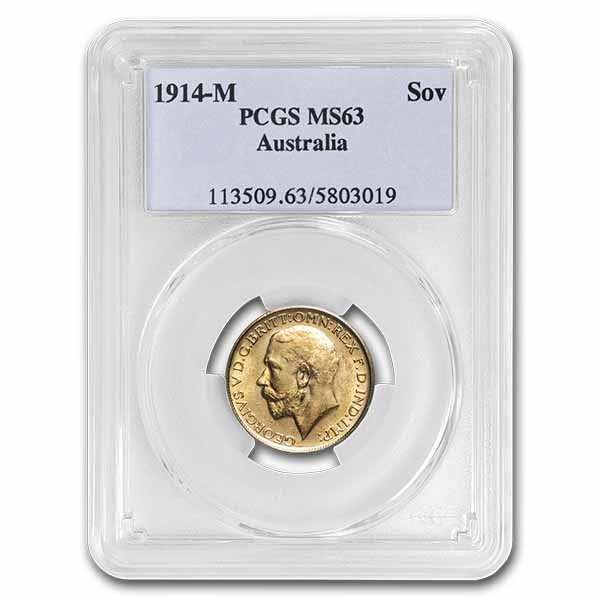Buy 1914-M Australia Gold Sovereign George V MS-63 PCGS - Click Image to Close