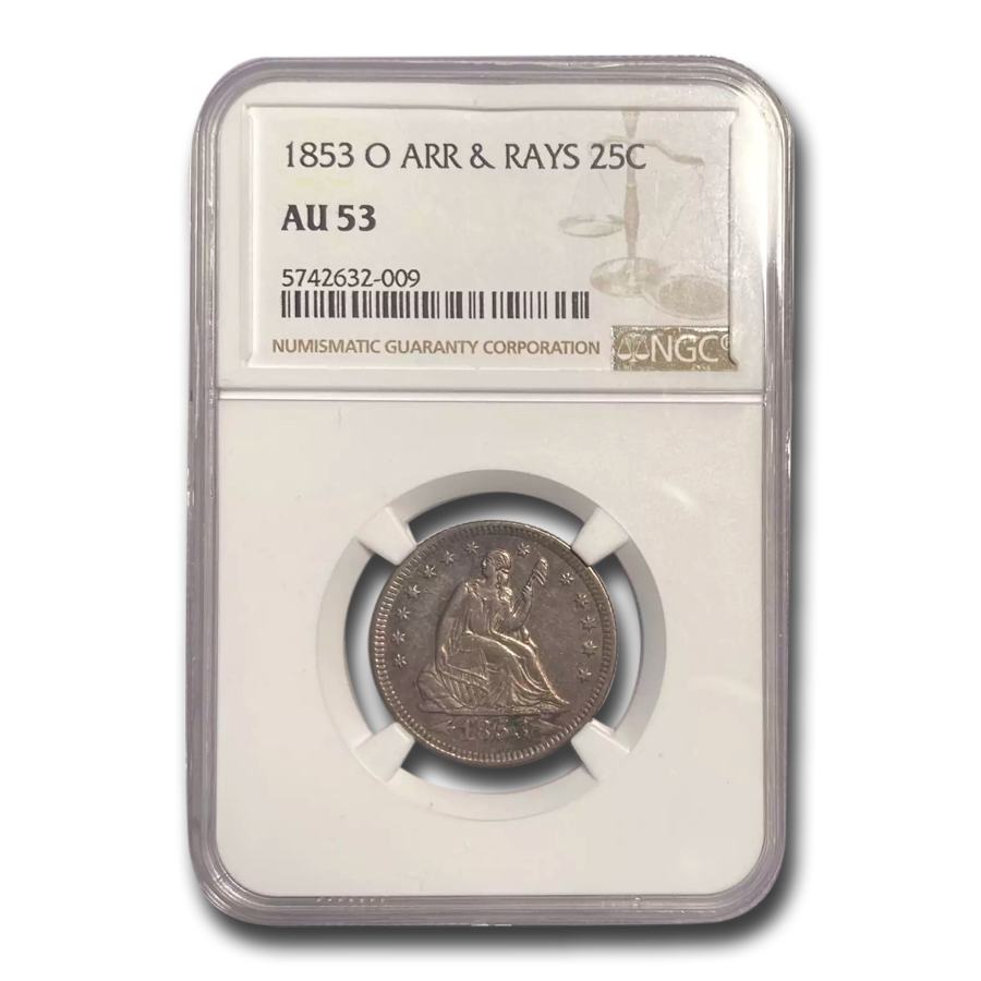 Buy 1853-O Seated Liberty Quarter AU-53 NGC (Arr. and Rays)