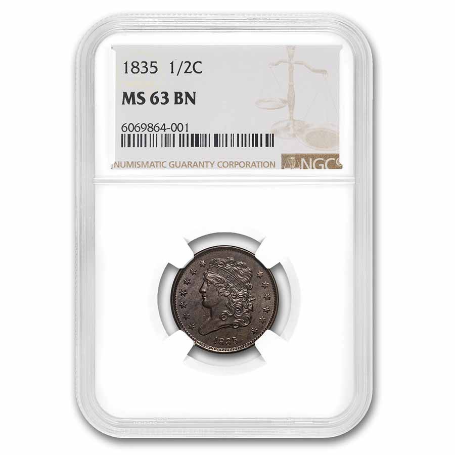 Buy 1835 Half Cent MS-63 NGC (Brown)