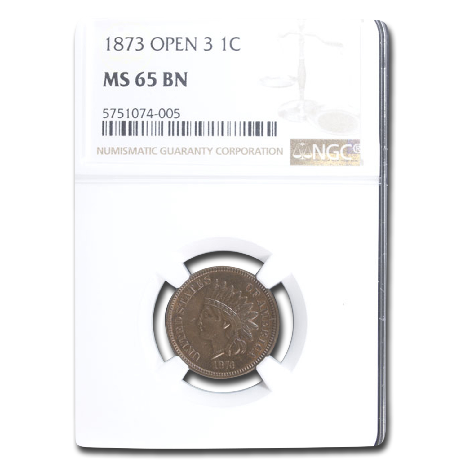 Buy 1873 Indian Head Cent MS-65 NGC (Brown, Open 3)
