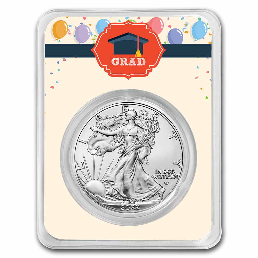 Buy 2022 1 oz Silver Eagle - w/Grad Balloons Card, In TEP