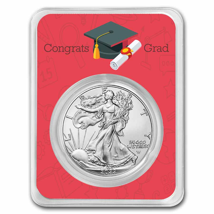 Buy 2022 1 oz Silver Eagle - w/Congrats Grad, Red Card, In TEP