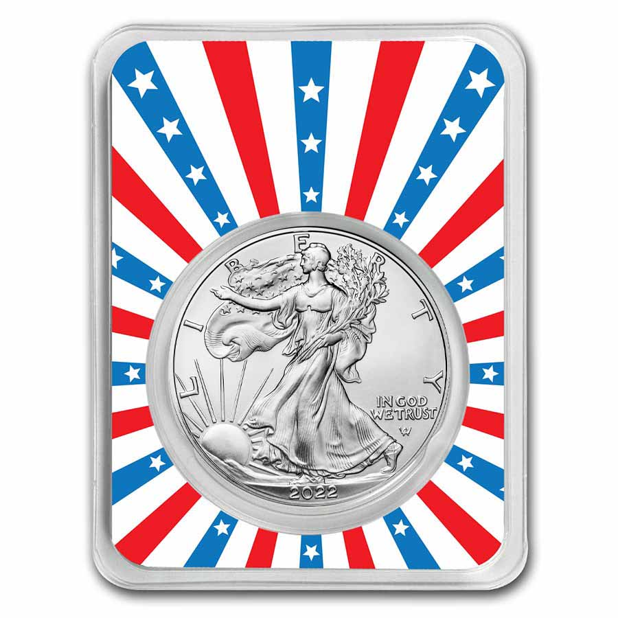 Buy 2022 1 oz Silver Eagle - w/Stars & Stripes Burst Card, In TEP